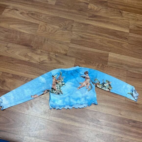 Nova Kids Girls Angel Lettuce Edge Trim Long Sleeve Crop Top Blue Size 2T - Picture 8 of 9